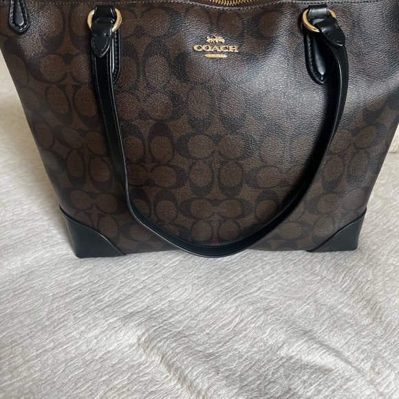 Coach Brown/Black Signature Coated Canvas Tote - Picture 2 of 7